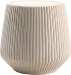 IRONORA White Vertical Fluted Round Side Table, Barrel Shaped Pedestal End Table, Pleated Textured Accent Coffee Table for Living Room Bedroom Entryway, Minimalist Indoor Decor Nightstand