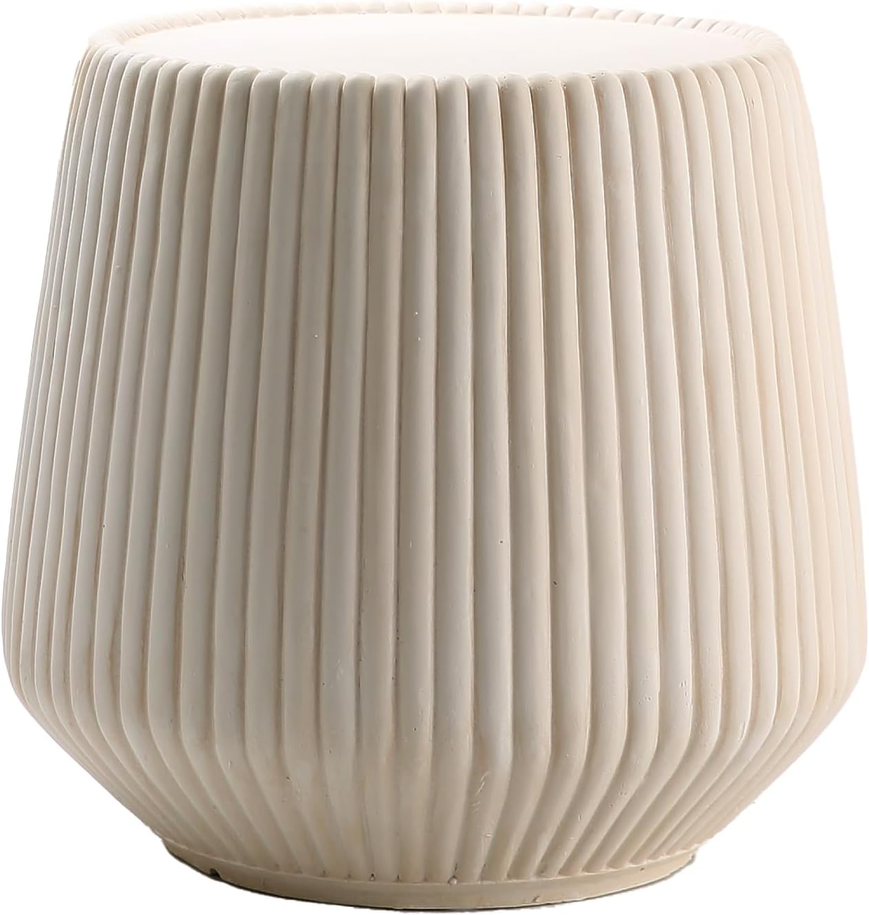 IRONORA White Vertical Fluted Round Side Table, Barrel Shaped Pedestal End Table, Pleated Textured Accent Coffee Table for Living Room Bedroom Entryway, Minimalist Indoor Decor Nightstand