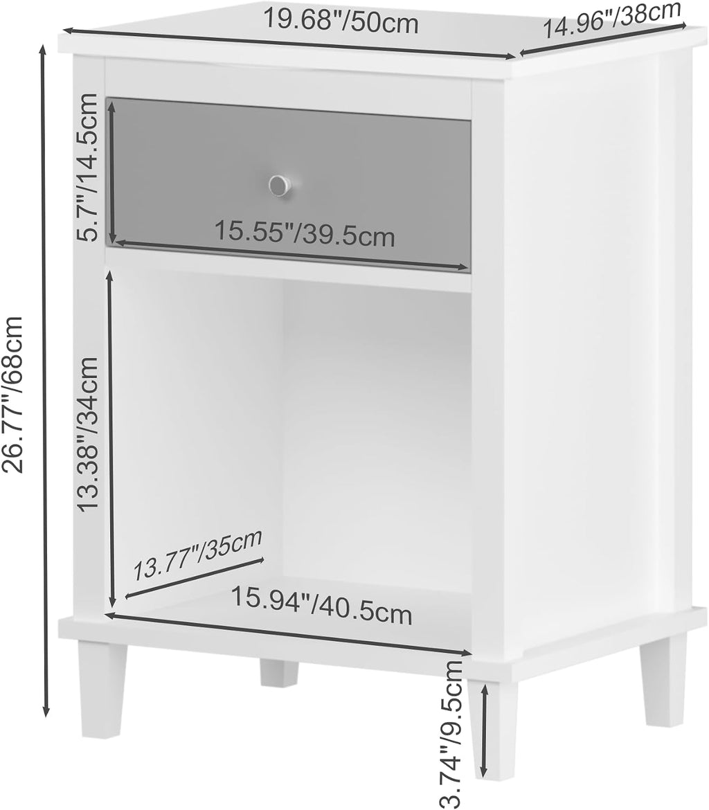 Kids Nightstand with One Drawer Modern Kids Bedside Table with Open Storage Shelf Wood End Side Table Toddler Nightstand for Bedroom Living Room (Grey)