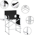41" Tall Directors Chair,Tall Directors Chair Foldable Makeup Artist Chair Wide Body Seat Folding Camping Chairs with Side Table Storage Bag Cup Holder Footrest, Black