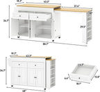80"-48" Extendable Kitchen Island with Extended Dining Table and Power Outlet,Large Mobile Kitchen Storage Islands with 2 Storage Drawers,Rolling Islands Cart with 3 Extra Rows Open Shelves(White)