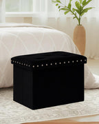 B FSOBEIIALEO Storage Ottoman Cube Folding Tufted Ottomans, Storage Boxes Footrest for Bedroom, Luxury Velvet Fabric 16.5 * 12.6 * 12.6 Inches Black