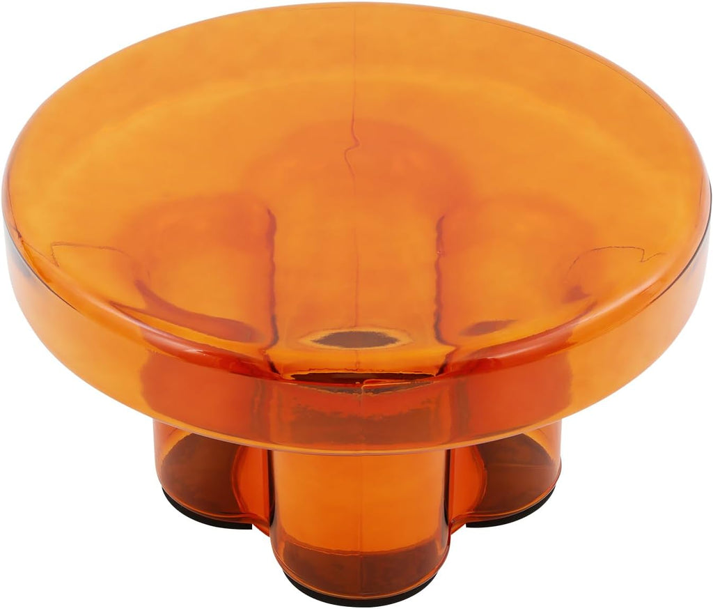 Modern Glass Coffee Table,Minimalist Round Coffee Table with Base,Modern Small End Table with Tempered Glass Top for Office Hotel Balcony (Amber)