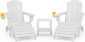 SERWALL 5-Piece Adirondack Chair and Ottoman and Table Set, White