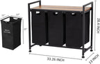Laundry Sorter 3 Section, Laundry Hamper with Shelf and 3 Pull-Out Removable Bags, Large Capacity Clothes Basket with Metal Frame for Laundry Room Bathroom Apartment, 3 x 11.5 Gallons
