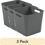 (3 pack) Cube Gray Plastic Storage Bin, 11 in x 10 in