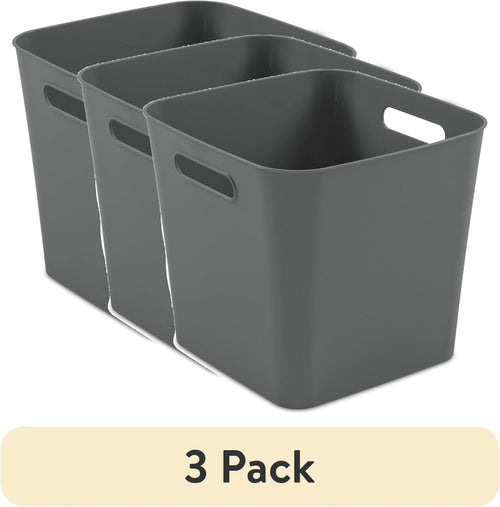 (3 pack) Cube Gray Plastic Storage Bin, 11 in x 10 in