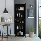 Pemberly Row 79" H Engineered Wood Double Door Pantry Cabinet, Black Finish, 23.3" W x 14.5" D x 78.7" H, 5 Interior Shelves, Metal Handles, Sleek Modern Storage for Kitchen or Home Organization