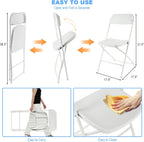 White Folding Chairs 12 Pack, Plastic Folding Chair for Outside, Indoor Outdoor Portable Commercial Seat with Steel Frame, Foldable Chairs for Party Events Wedding Office, 350LBS Capacity