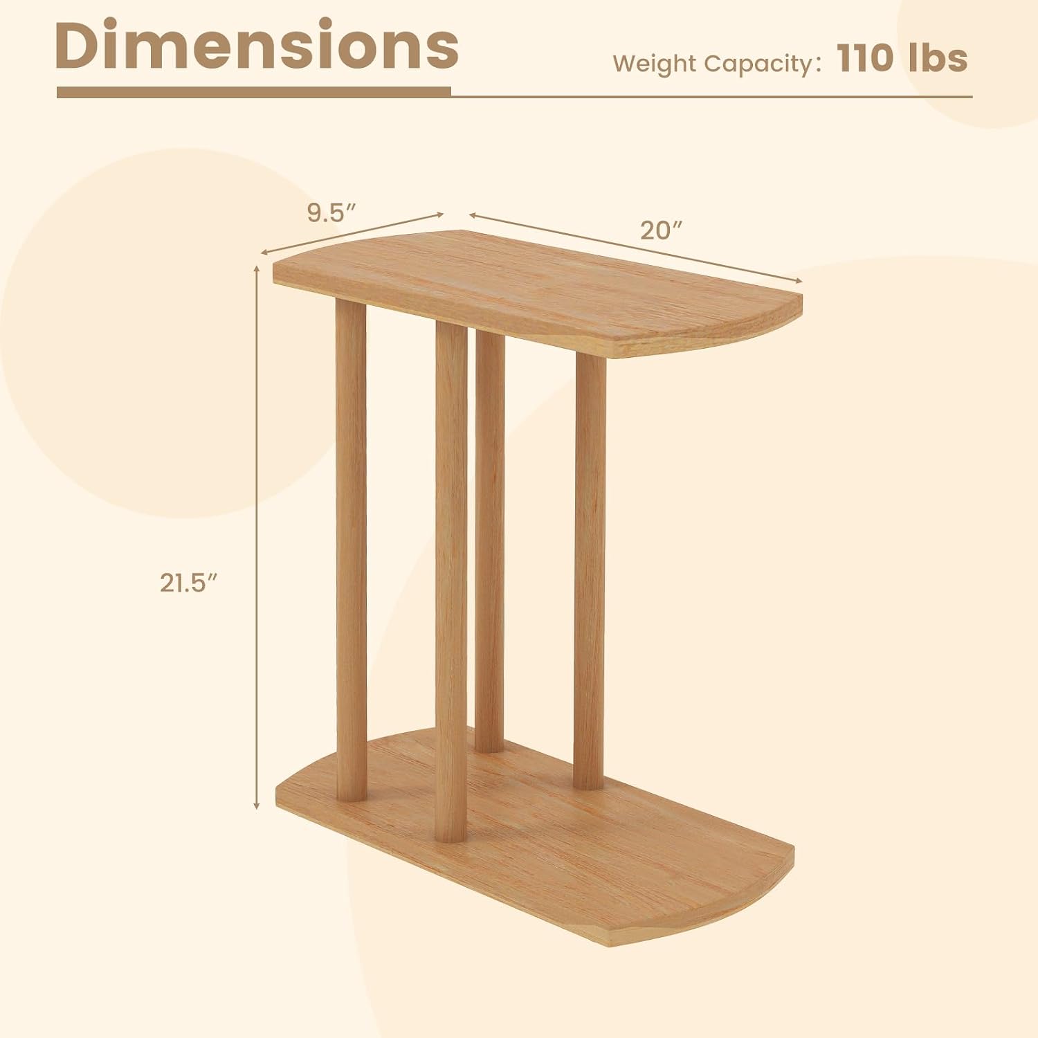 Giantex C-Shaped Teak Wood Side Table, Set of 2 Narrow 2-Tier Couch Tables that Slide Under w/Thickened Top & Sturdy Base, Wooden Sofa End TV Tray Bedside Table for Small Spaces Living Room Bedroom