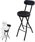 Portable Folding Stool with Padded Seat Backrest and Footrest Foldable Bar Chair for Adults Collapsible Round(Black,Sitting Height:60cm/24)