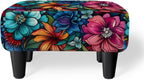 Flower Linen Ottoman Small Footstool with Legs for Living Room Bedroom | vintage floral small foot rest,extra seating,small foot rest for couch,entryway bench,shoe bench