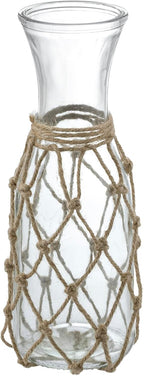 MyGift Rustic Glass Bottle Vase with Handwoven Hemp Rope Cover – Decorative Floral Arrangement Container for Home or Event Centerpieces