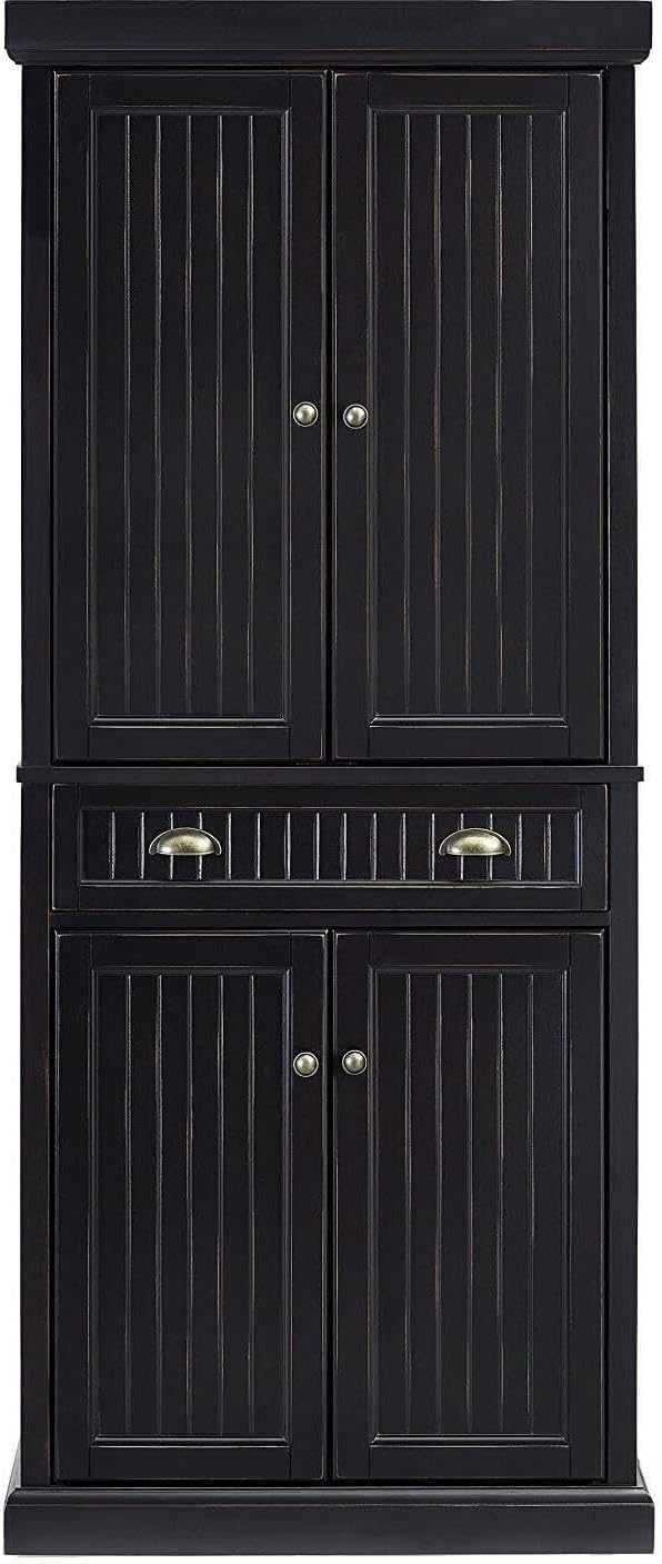 HomeStock Kitchen Pantry Cabinet - 30" Wide Storage - Distressed Black Finish