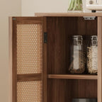 Rattan Pantry Cabinet, 64 Inch Tall Kitchen Storage Cabinet with 2 Adjustable Shelves, 2 Drawers, Large Wooden Food Cupboard for Living Room, Dining Room, Light Brown