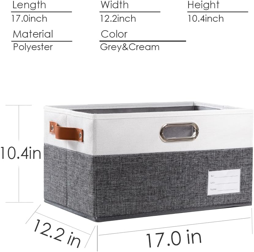 PRANDOM Larger Foldable Storage Bins with Handles [3-Pack] Fabric Collapsible Storage Boxes Baskets Cubes Containers with Handles for Closet Living Room Bedroom (Grey & White 17.3x12.2x10.4')