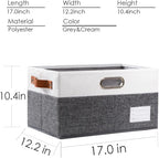 PRANDOM Larger Foldable Storage Bins with Handles [3-Pack] Fabric Collapsible Storage Boxes Baskets Cubes Containers with Handles for Closet Living Room Bedroom (Grey & White 17.3x12.2x10.4')