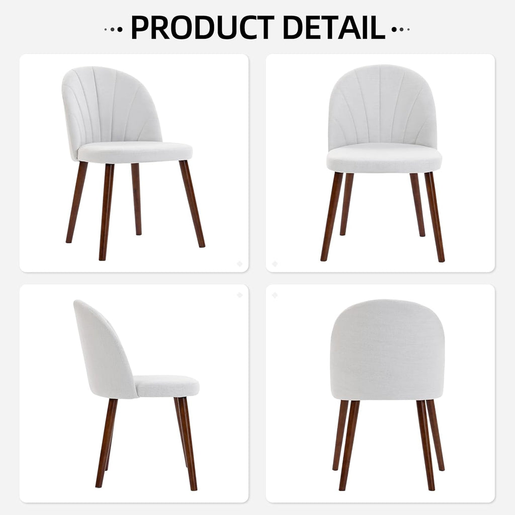 Fabric Dining Chairs Set of 4, Upholstered Mid Century Modern Dining Chairs, Armless Accent Chair with Walnut Wood Legs for Kitchen, Living Room, Dining Room, White