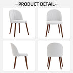 Fabric Dining Chairs Set of 4, Upholstered Mid Century Modern Dining Chairs, Armless Accent Chair with Walnut Wood Legs for Kitchen, Living Room, Dining Room, White