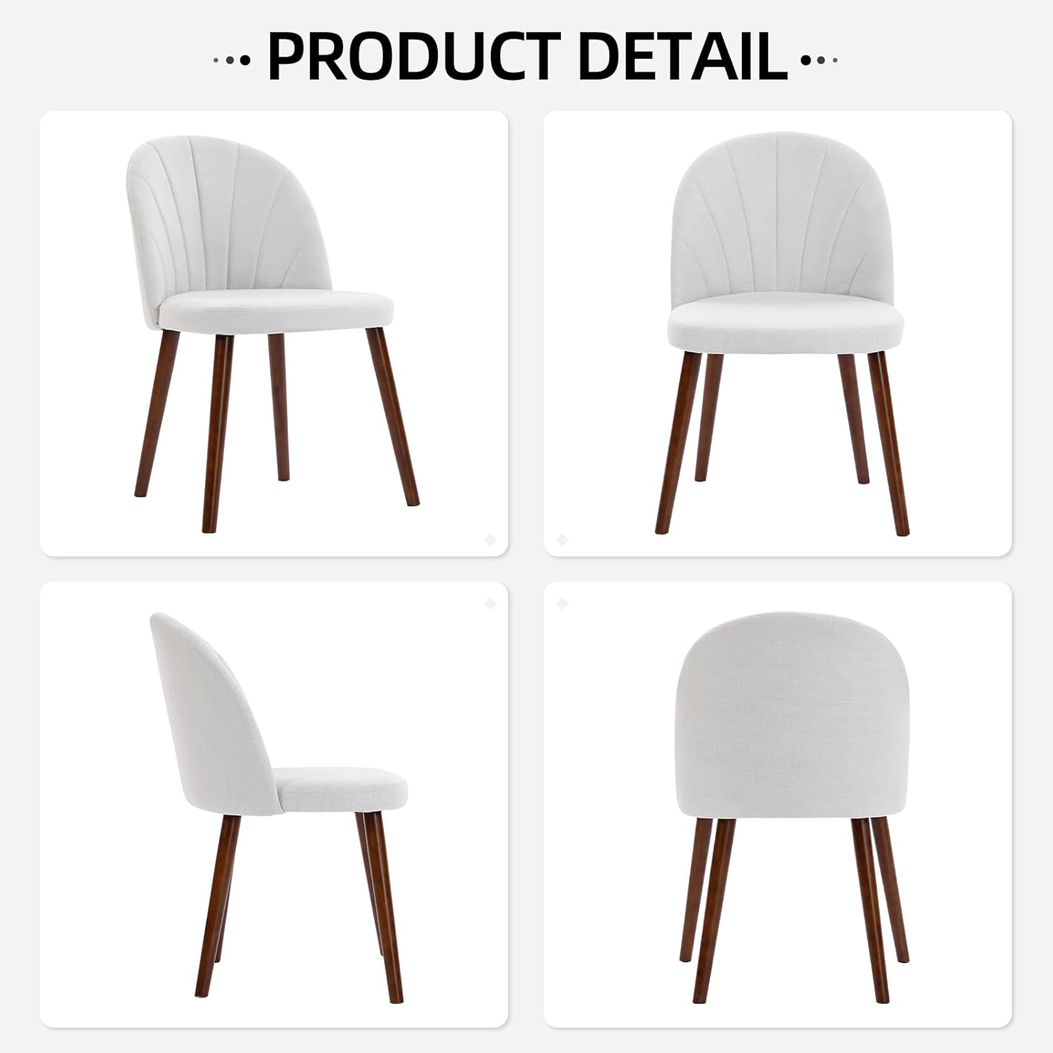 Fabric Dining Chairs Set of 4, Upholstered Mid Century Modern Dining Chairs, Armless Accent Chair with Walnut Wood Legs for Kitchen, Living Room, Dining Room, White