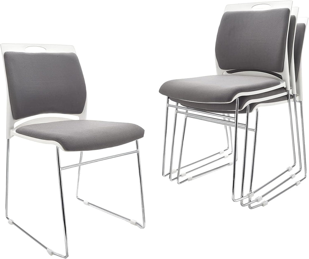 4 Pack Stacking Chairs 1102LB Capacity Home Office Guest Chair Set With Sled Base, Modern Reception Chair for Kitchen, Waiting Room, Multi-Purpose, Break Room, Training, Cafeteria, Gray Color