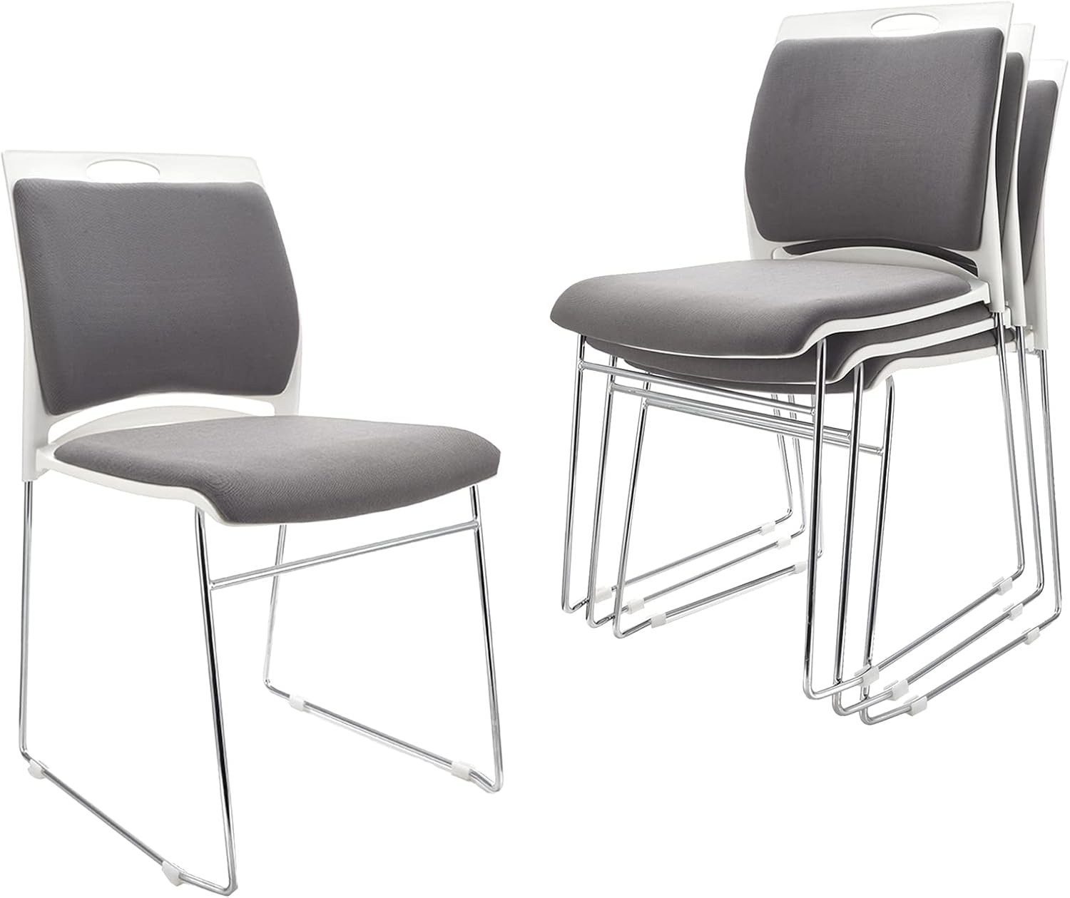 4 Pack Stacking Chairs 1102LB Capacity Home Office Guest Chair Set With Sled Base, Modern Reception Chair for Kitchen, Waiting Room, Multi-Purpose, Break Room, Training, Cafeteria, Gray Color