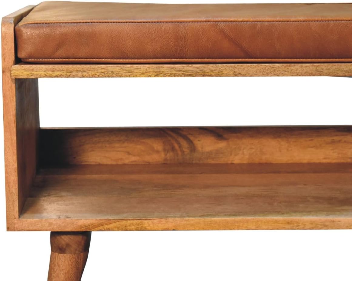 Oak-ish Bench with Tan Leather Seatpad