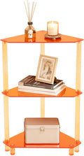 3-Tier Triangle End Table, Orange Acrylic Side Table for Living Room, Bedroom, Office, Freestanding Corner Shelf Stand for Small Space, 11.8"x11.8"x26", 22 lbs Capacity