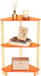 3-Tier Triangle End Table, Orange Acrylic Side Table for Living Room, Bedroom, Office, Freestanding Corner Shelf Stand for Small Space, 11.8"x11.8"x26", 22 lbs Capacity