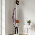 Coat Rack Freestanding, Coat Rack Stand with Umbrella Holder, Coat Tree, Coat Hanger Stand with 12 Hooks for Clothes Bag Hats, Used in Bedroom, Office, Living Room and Entryway-White
