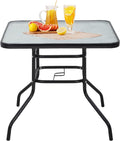 32in Patio Tables,Patio Bistro Tables,Outdoor Dining Tables,Square Tempered Glass Patio Table with Umbrella Hole for Lawn Balcony Yard