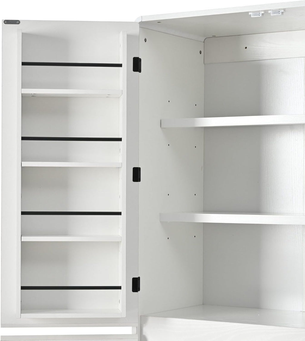 72" Tall Kitchen Pantry Cabinet, Storage Cabinet with 8 Door Shelves, Hidden Drawer, 3 Adjustable Shelves, Farmhouse Kitchen Cabinet for Dining Room, Bathroom, Living Room