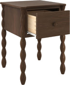 Max & Lily Jenny Kids Nightstand with 1 Drawer, Solid Pine Wood, Turned Spindle Legs, Low-VOC Finish, Vintage-Style Bedroom Side Table, Walnut
