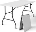 Folding Table, 5ft Portable Foldable Table Picnic Table with Carry Handle Plastic Table, White
