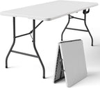 Folding Table, 5ft Portable Foldable Table Picnic Table with Carry Handle Plastic Table, White