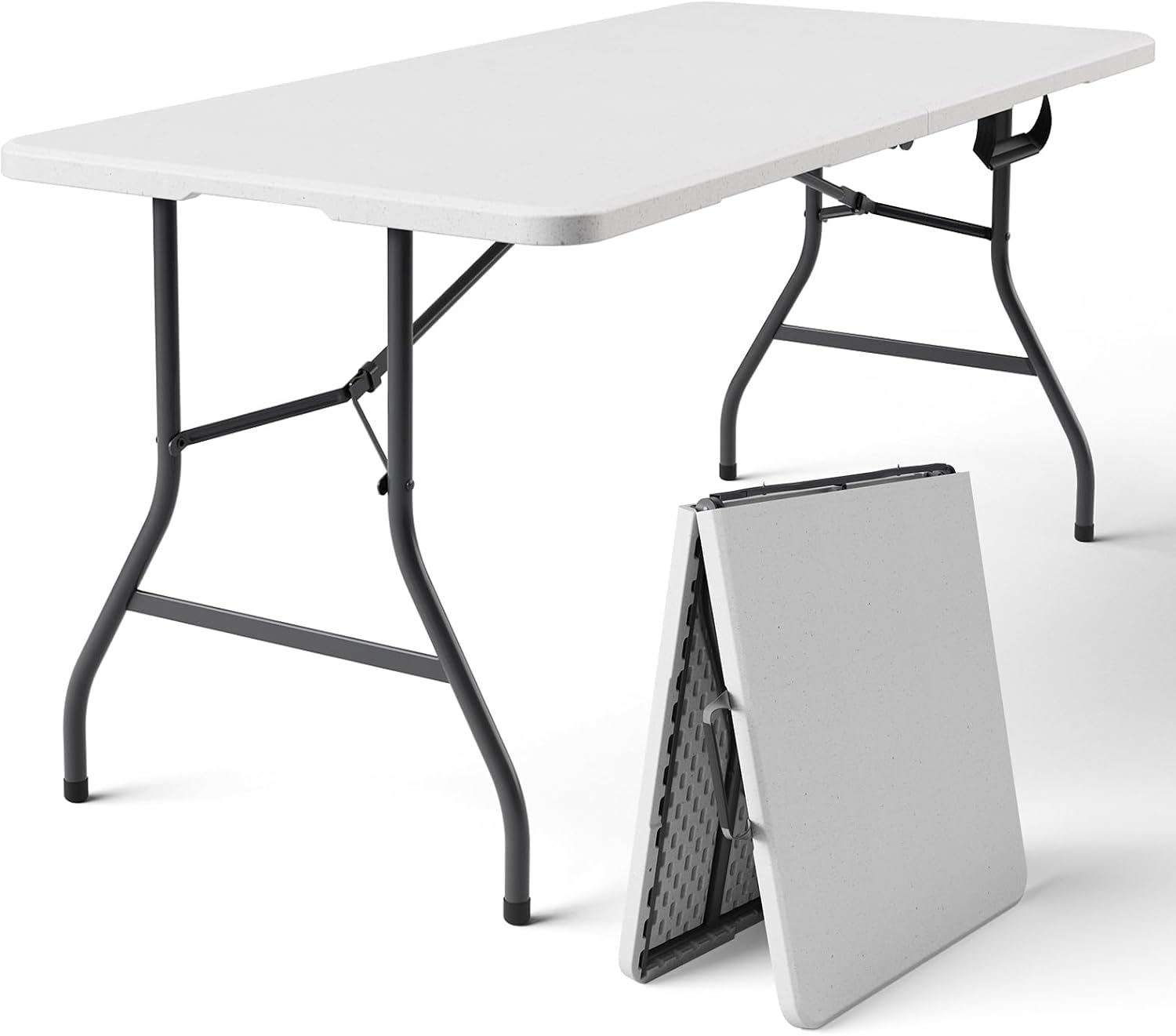 Folding Table, 5ft Portable Foldable Table Picnic Table with Carry Handle Plastic Table, White