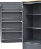 Kitchen Pantry Cabinet with Storage Drawers and 2 Adjustable Shelves, Freestanding Tall Cabinet with 8 Door Shelves, High Freestanding Kitchen Pantry, Gray