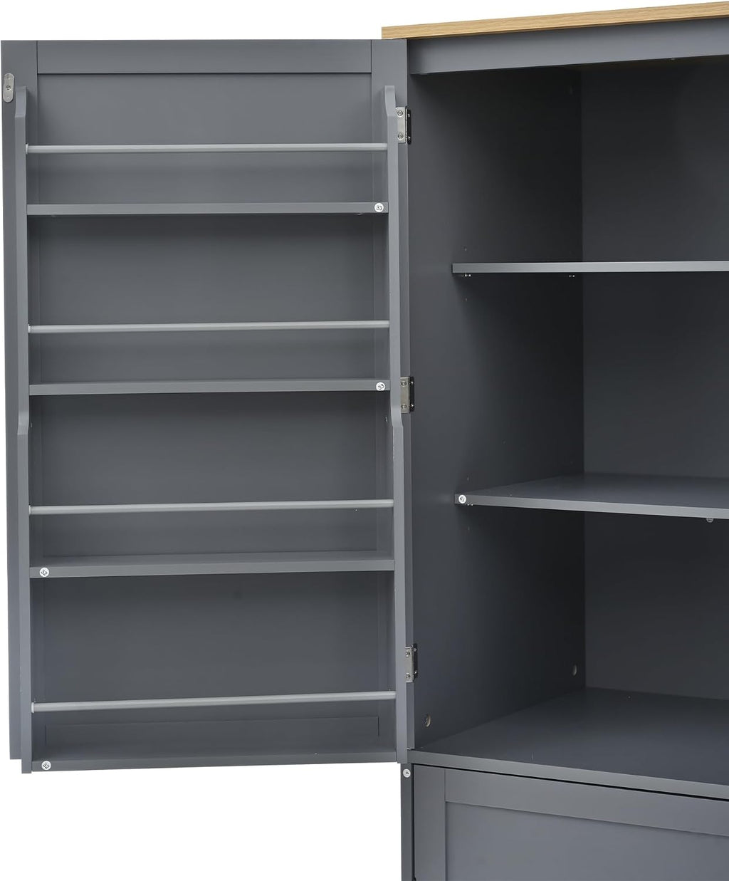 JIJIWANG High Freestanding Kitchen 40.2x20x71.3inch Pantry Large Cupboard Storage Cabinet with 2 Drawers,2 Adjustable Shelves,8 Door Shelves for Kitchen, Living Room, Dining Room,Gray