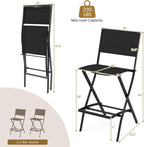 COSTWAY Outdoor Patio Bar Chair Set of 2, Folding Counter Height Stool with Metal Frame & Footrest, Patio Bar Stool for Balcony, Garden & Poolside (2, Black)