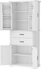 73 Inch Bathroom Storage Cabinet with Door Shelves, White | White MDF, bathroom kitchen or dining room, door shelves, adjustable shelf, lower compartments, anti-tip devices, 72.5 in H