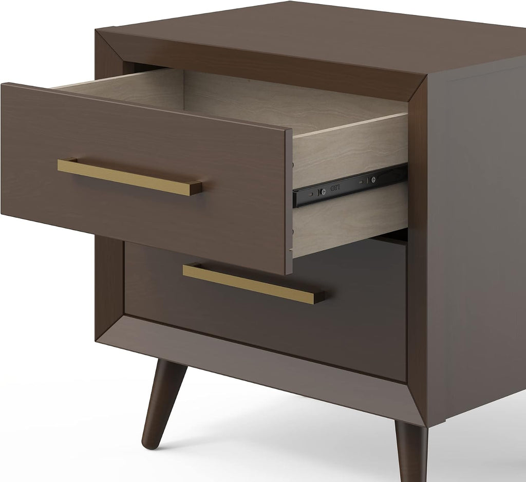 Child Craft Cranbrook Nightstand, 25" W Mid-Century Modern 2-Drawer Nursery Nightstand with Metal Handles, Toasted Chestnut