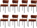 Boucle Dining Chair Set of 8, Mid Century Modern Upholstered Kitchen Chairs with Curved Backrest & Black Metal Legs, Round Dining Room Chairs, Brown