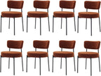 Boucle Dining Chair Set of 8, Mid Century Modern Upholstered Kitchen Chairs with Curved Backrest & Black Metal Legs, Round Dining Room Chairs, Brown
