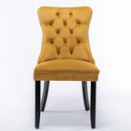KEIKI Velvet Tufted Dining Room Chairs Set of 2, Kitchen Nailhead Trim Chairs with Solid Wood Legs and Padded Seat, Gold