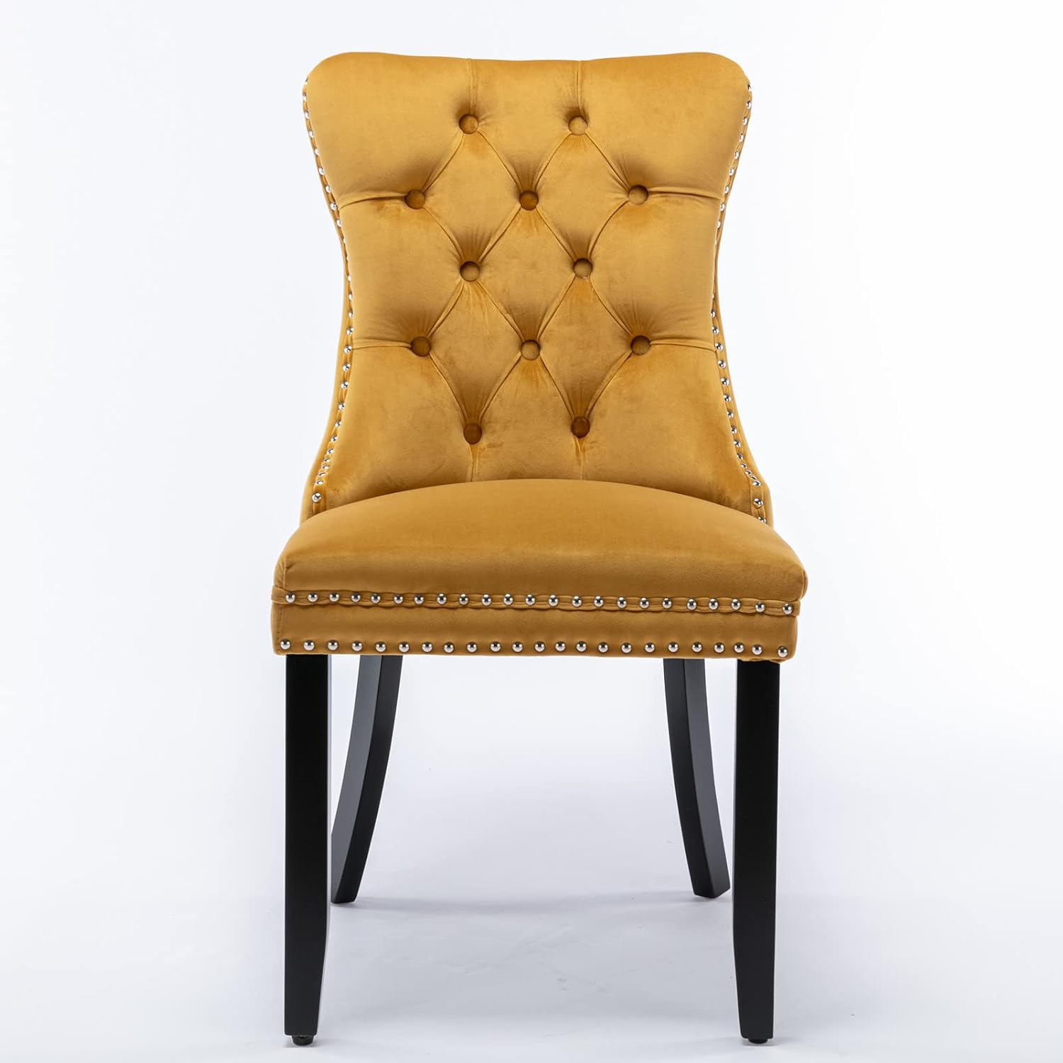 KEIKI Velvet Tufted Dining Room Chairs Set of 2, Kitchen Nailhead Trim Chairs with Solid Wood Legs and Padded Seat, Gold