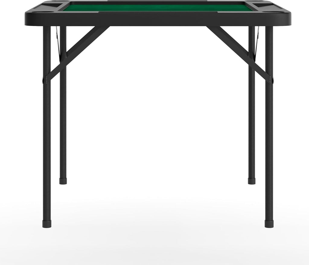 Flash Furniture Silas 34.5" Square Folding Card Table with Green Felt Playing Surface and Cup Holders, Portable Folding Game Table for 4 Players, Black/Green