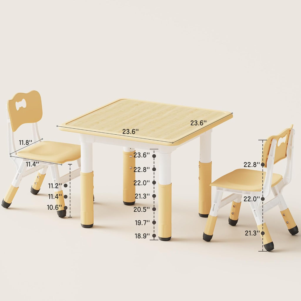 Brelley Height Adjustable Toddler Table and 2 Chairs Set, Beige | Table Supports 280 lbs, Wooden Drawing Activity Desk, Classroom/Daycare/Home, Children Multi-Activity Table for Ages 3-8