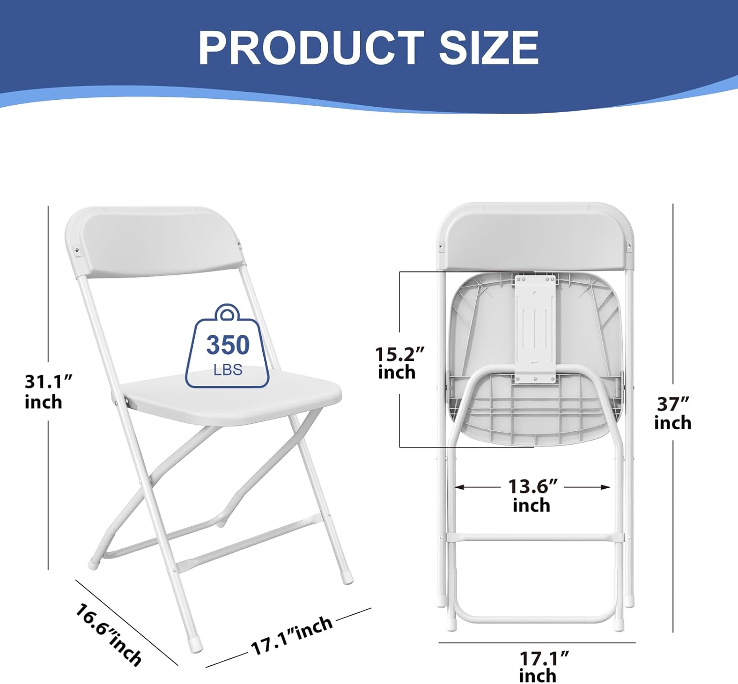 10 Pack White Folding Chairs, Plastic Folding Chairs Outdoor Indoor, 350lb Capacity,Portable Event Chair, Lightweight Folding Chair,for Events Office Wedding Party Rental Picnic Patio