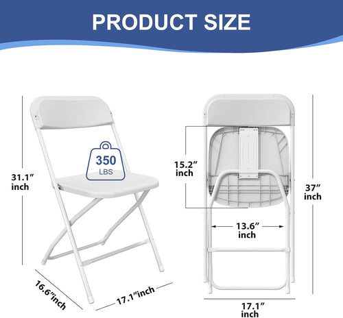 10 Pack White Folding Chairs, Plastic Folding Chairs Outdoor Indoor, 350lb Capacity,Portable Event Chair, Lightweight Folding Chair,for Events Office Wedding Party Rental Picnic Patio