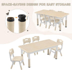 GITAWUSA Kids Study Table and Chairs Set, Height Adjustable Toddler Table and Chair Set for Kids Ages 3-8, Graffiti Desktop (Burlywood - 2)